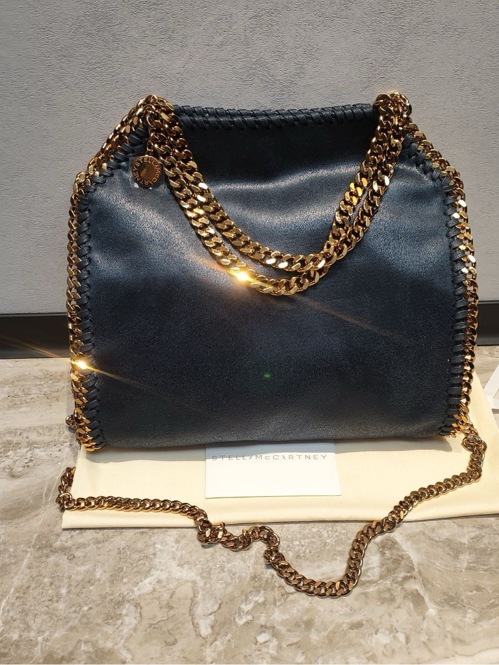 Stella McCartney Navy Falabella Shaggy Deer Chain Shoulder Bag